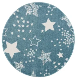 Kindervloerkleed - Stars Rond (blauw)