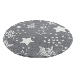 Kindervloerkleed - Stars Rond (grijs) -Tapijt Winkel kinderteppich anime 9387 grau 120x120 rund 6.jpg
