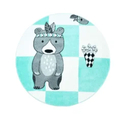 Kindervloerkleed - Bueno Indian Bear Rond (turkoois)